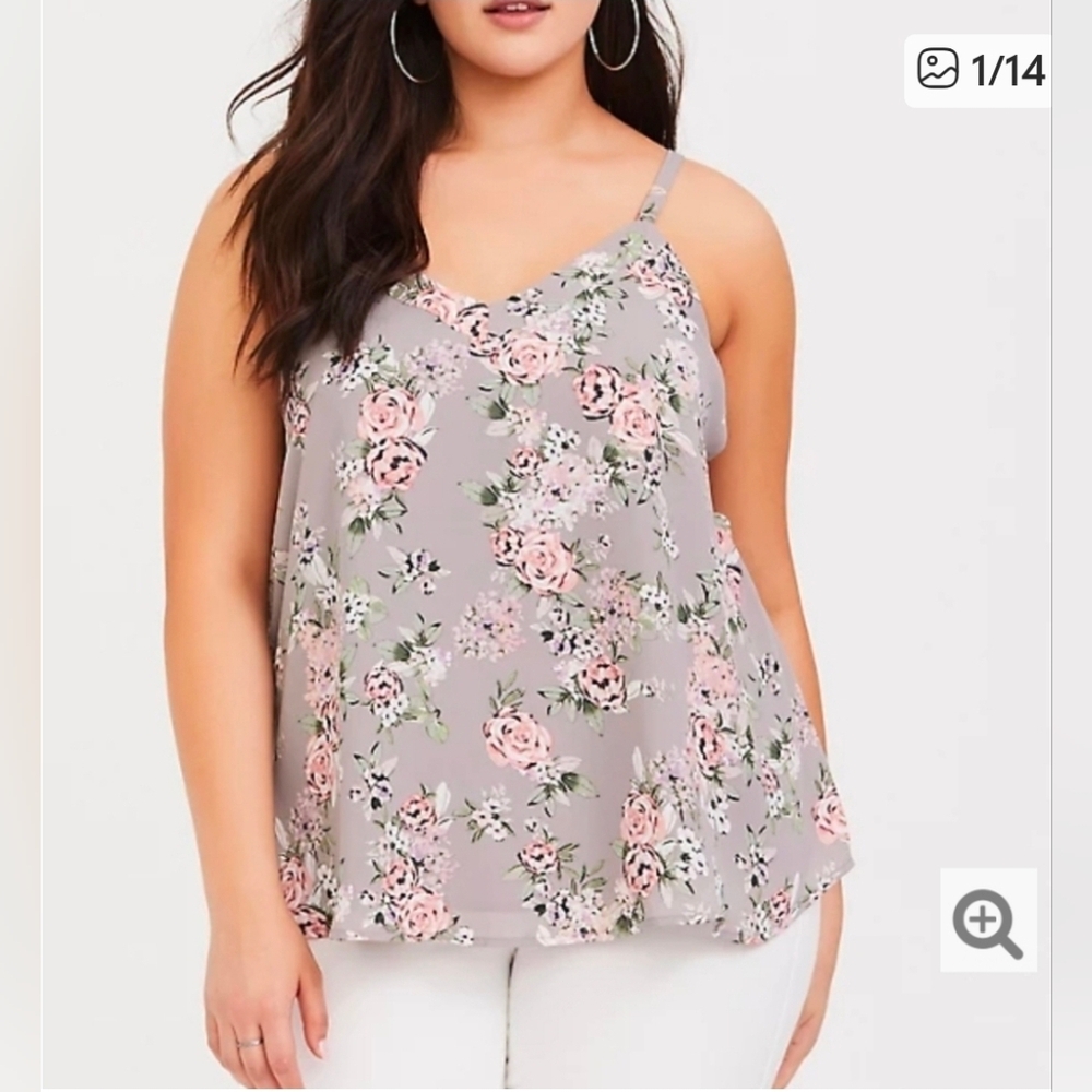 Torrid Size 3 Grey Floral Lined Swing Tank Top EUC